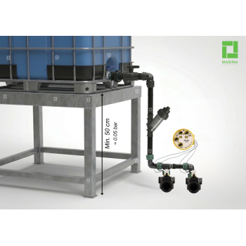 Gravitacinis laistymo rinkinys iš IBC konteinerio – 2 sekcijos