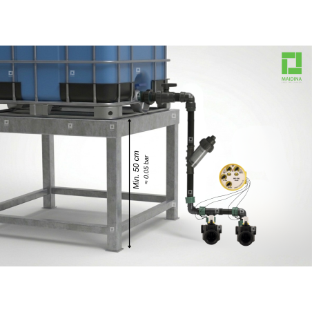 Gravitacinis laistymo rinkinys iš IBC konteinerio – 2 sekcijos