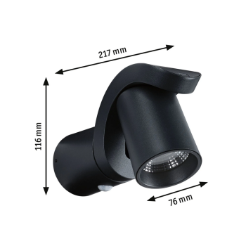 Sieninis šviestuvas Cuff 10W su judesio davikliu, juodas