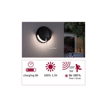 Sieninis šviestuvas Helena su saulės baterija ir judesio davikliu